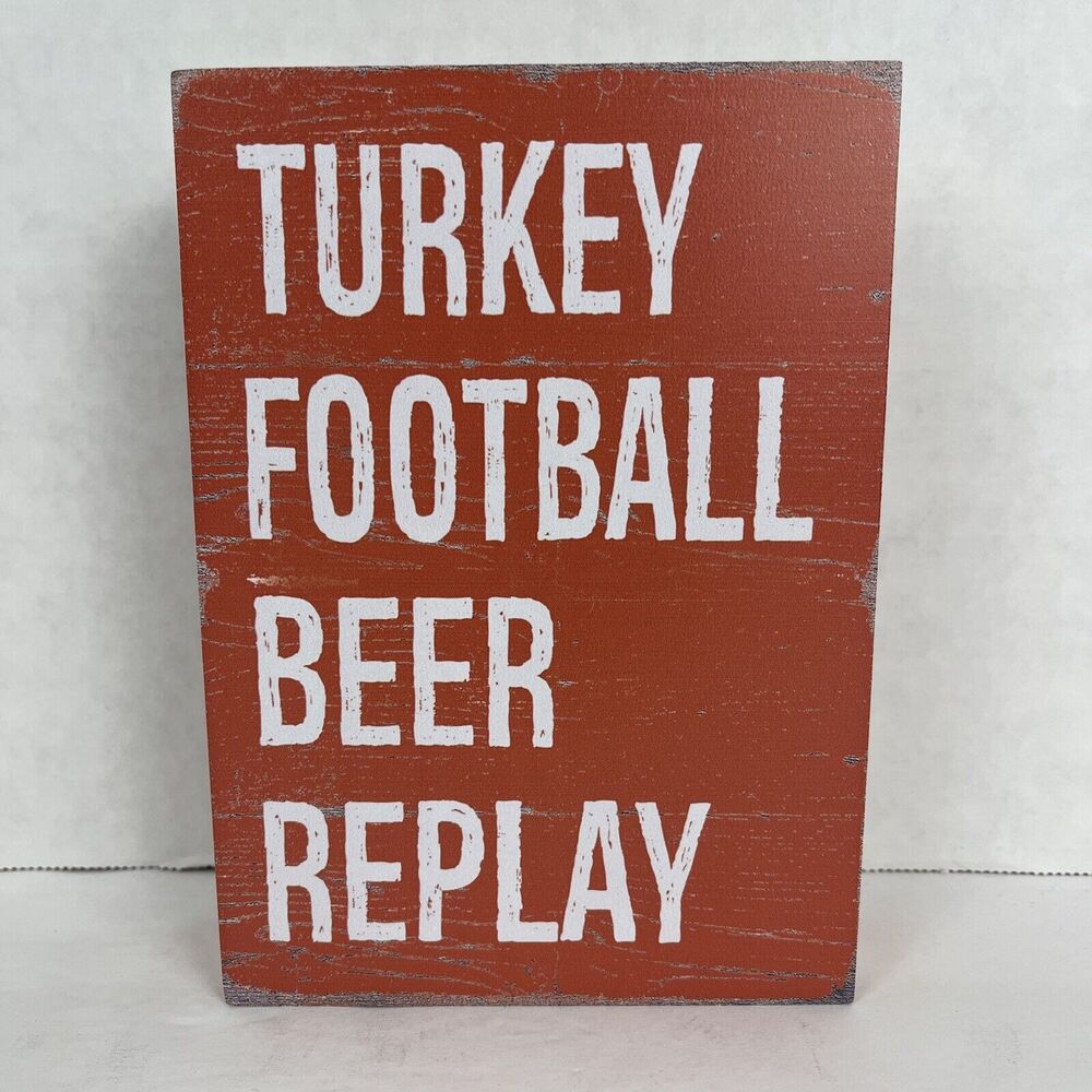 Wooden Box Sign Turkey Football Beer Replay 5x7 inch Decorative Home Art
